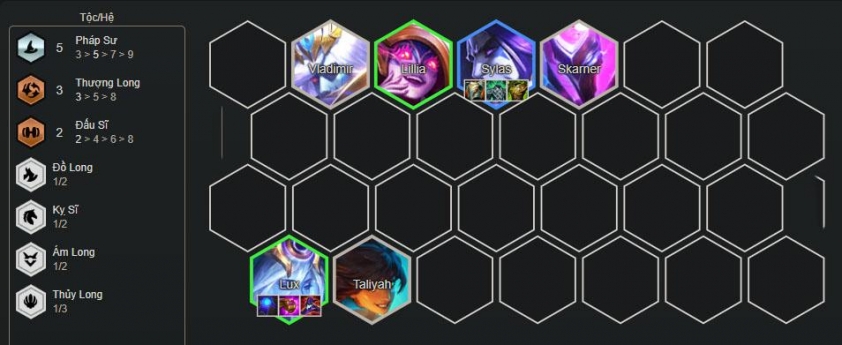 Giữa game đội hình Thượng Long Pháp Sư DTCL 7.5 Giai đoạn giữa trận Thượng Long Pháp Sư