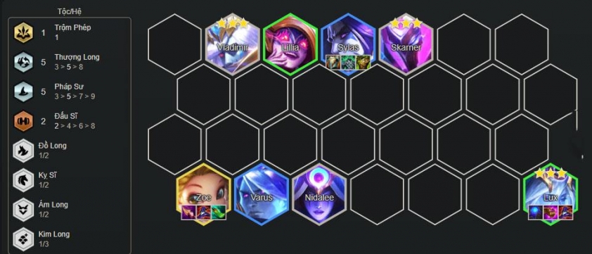 Cuối game đội hình Thượng Long Pháp Sư DTCL 7.5 Giai đoạn cuối trận Thượng Long Pháp Sư