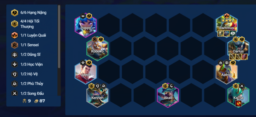 Đội hình cuối trận Rammus Hạng Nặng