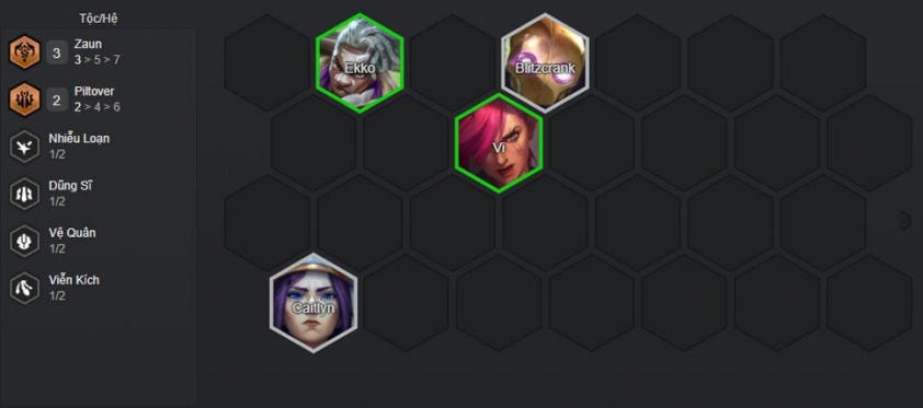 Giai đoạn đầu game xây dựng đội hình với Zaun và Caitlyn