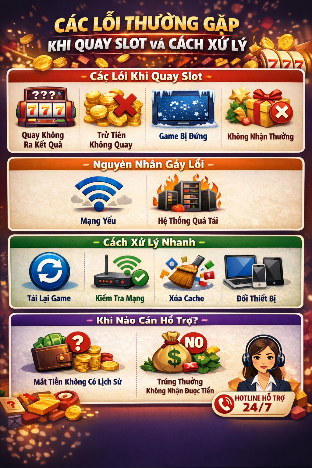 Lỗi và cách xử lý khi quay slot